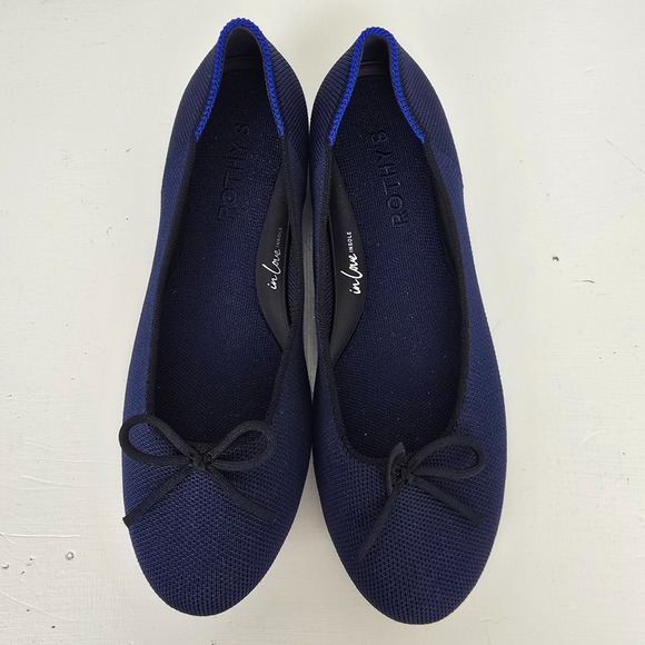 Rothy's Women's The Ballet Flat Navy Blue Knit Bow Size 7 Sustainable Shoes - Picture 1 of 11